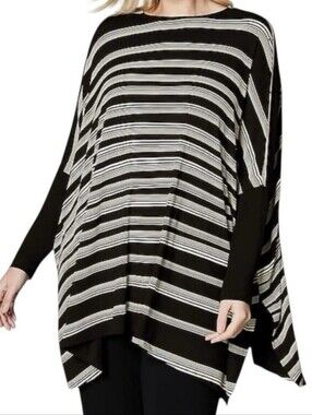 J.Jill Black & Cream Striped Tunic Long Sleeve Top - Size Small
